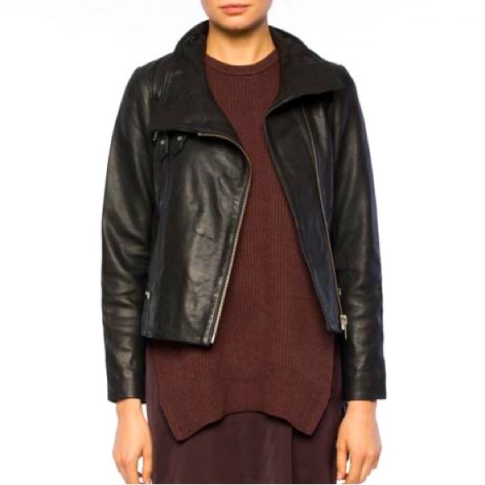 All Saints Black Lamb Leather Biker Jacket Size US 0